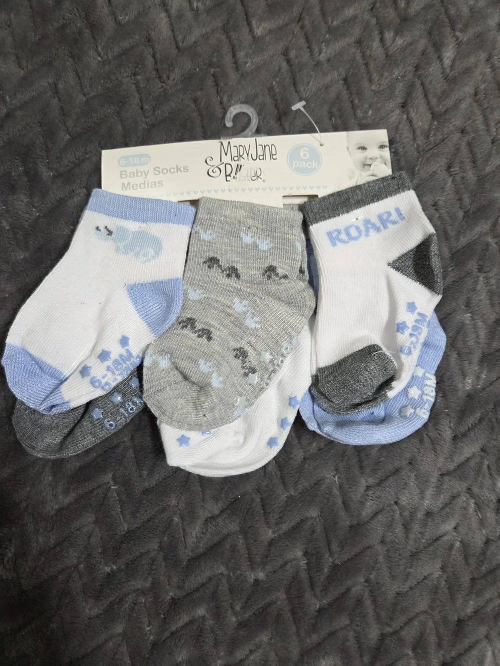 Baby Socks 6-Pack - Blue, White & Gray